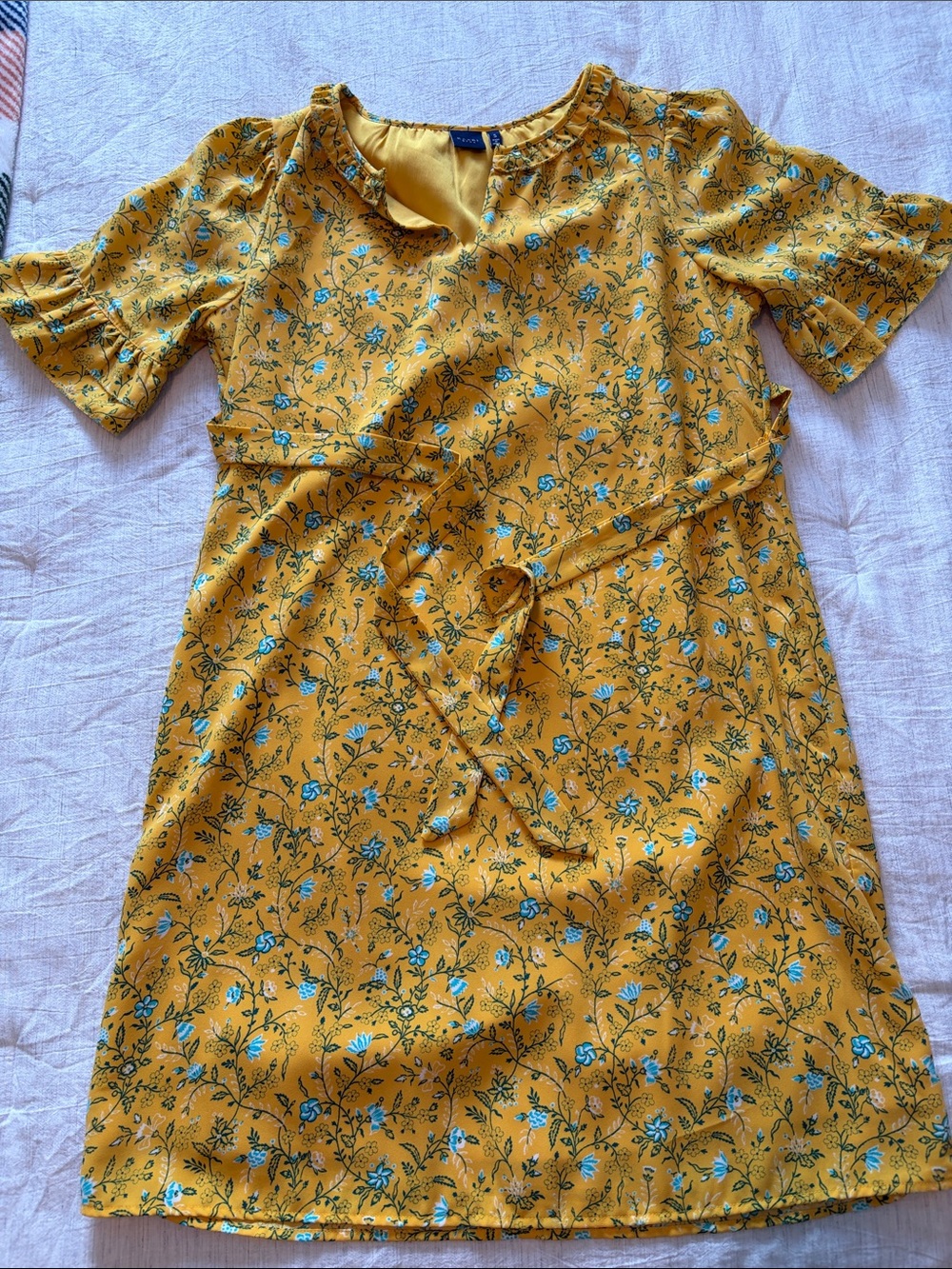 Women’s Yellow Floral Tie-Waist Dress